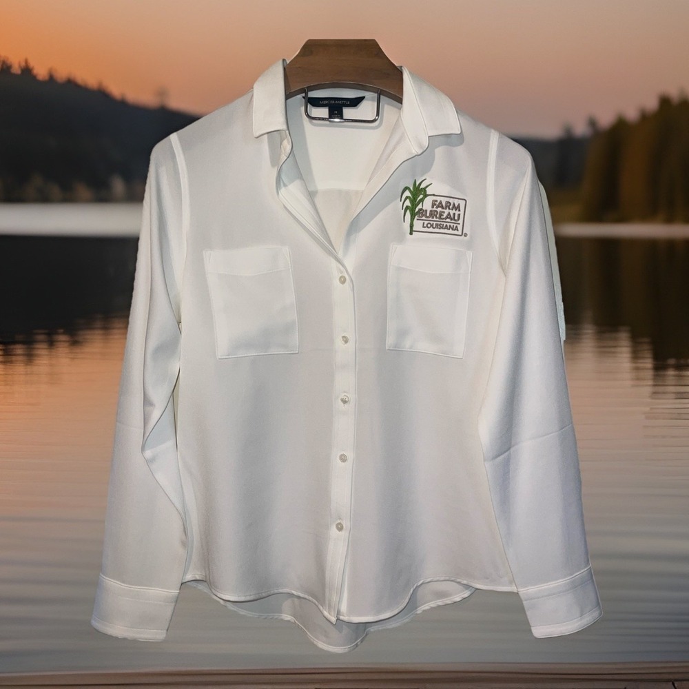 Farm Bureau Louisiana Top Women M‎ White Embroidered Classy Preppy
